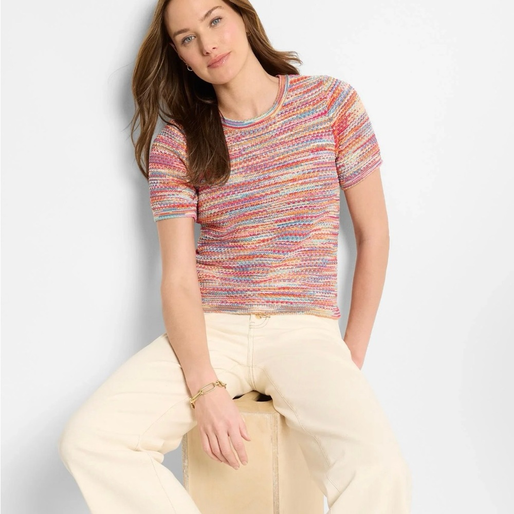 NIC+ZOE Spacedye Tuck Stitch Sweater Tee PETITE SMALL